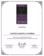 WINE SPECTATOR AWARD OF EXCELLENCE 2010 FOR CASTELLO BANFI LA TAVERNA